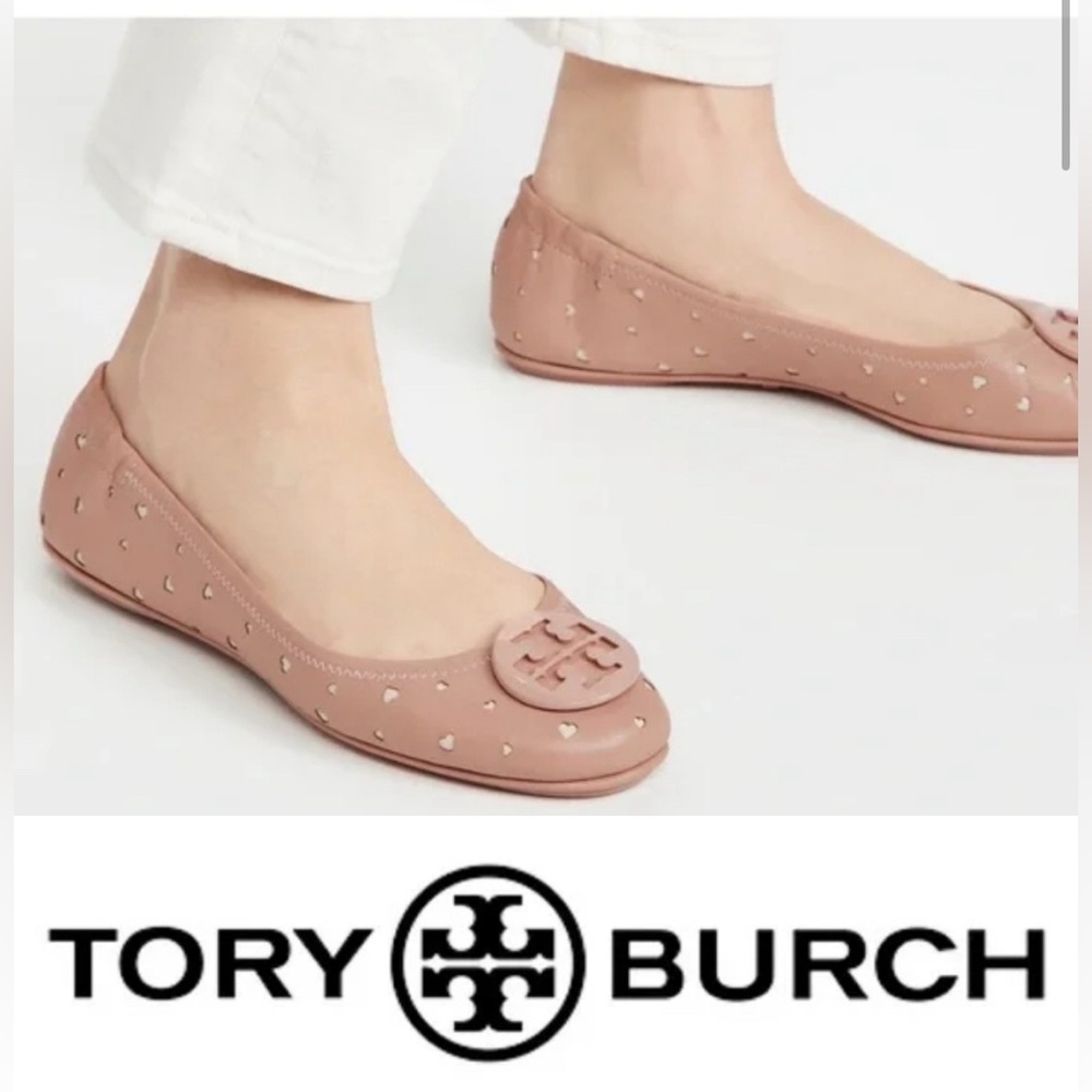 TORY BURCH- Pink Minnie heart cut out flats sz 9.5